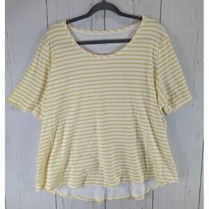 Croft Barrow Size 2X Yellow White‎ Stripe Cotton Short Sleeve Womens Casual Top